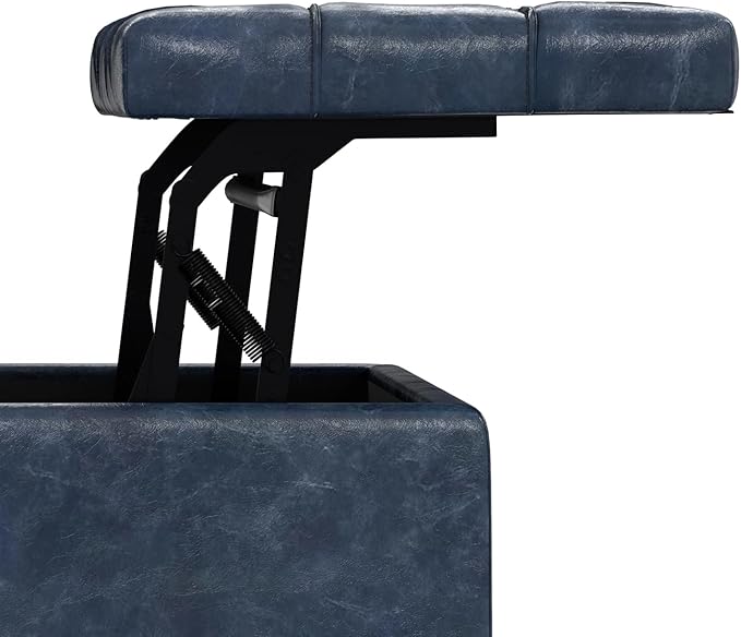 SIMPLIHOME Harrison 30 inch Wide Transitional Square Small Coffee Table Storage Ottoman in Denim Blue Vegan Faux Leather, Assembled, for The Living Room and Bedroom