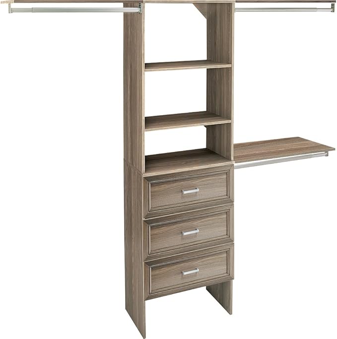 ClosetMaid SuiteSymphony Closet Organizer with Shelves and 3 Drawers, 25-Inch-Natural Gray