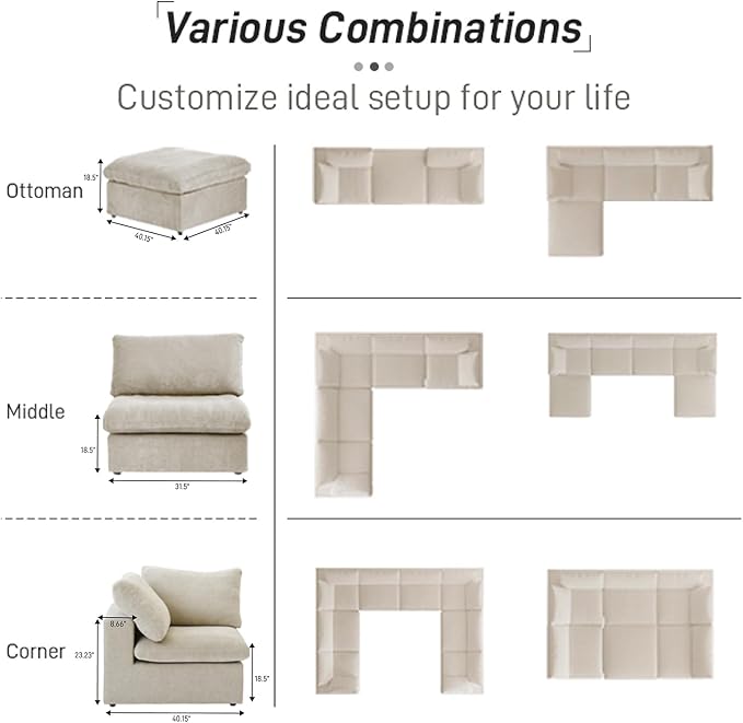 Cloud Modular Sectional Sofa Couch,80.3" L Shaped Convertible Couches with Storage Ottoman for Living Room,Minimalist Deep Sofa Couches,Sofa Covers Washable&Replaceable