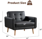 CANMOV 29" W Oversized Leather Accent Chair Set of 2, Armchair Button Back, Mid Century Modern Accent Chairs for Living Room, Modern Upholstered Bed Room Chair Cozy Armchair with Wood Legs, Black