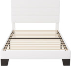Allewie Twin Size Platform Bed Frame with Velvet Upholstered Headboard and Wooden Slats Support, Fully Upholstered Mattress Foundation/No Box Spring Needed/Easy Assembly, White