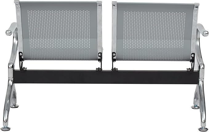 Kinsuite 2-Seat Reception Chairs - Waiting Room Chairs with Arms & Stainless Steel Frame, Waiting Room Bench Lobby Chairs for Office Airport Bank Hospital, Silver