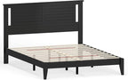 Serene Farmhouse Style Wood Bed in Queen Size with Horizontal Scoring Headboard, Coastal Modern Design, Sturdy, Easy Assembly, Ample Underbed Storage, Black Finish