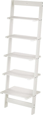 5-Tier Ladder Shelf - 50-Inch Narrow Leaning Bookshelf - Wooden Bookcase for Living Room, Bathroom, Kitchen, Office, or Bedroom Furniture by Lavish Home (White)