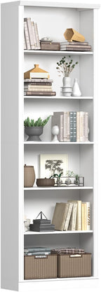 75" Tall Bookshelf & Bookcase, 6-Tier Adjustable Storage Shelves, Book Shelf with Anti-Tipping Device, Floor Standing Modern Display Rack for Living Room, Bedroom, Office, White