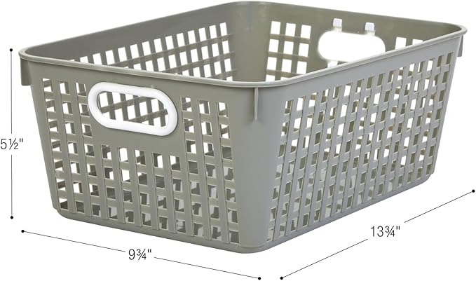 Really Good Stuff - 160016PE Multi-Purpose Plastic Storage Baskets for Classroom or Home Use - Stackable Mesh Plastic Baskets with Grip Handles 13" x 10" (Pebble - Set of 12)