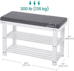 SONGMICS Bamboo Shoe Bench, 3-Tier Shoe Rack Organizer for Entryway, Living Room, Bench Seat Holds Up to 300 lb, 11.9 x 28.3 x 19.2 Inches, Cloud White and Slate Gray ULBS604W01