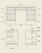 Modern Fluted Executive Desk with File Drawer, 55" Large Computer Desk with Storage and Charging Station, Wooden Home Office Desk for Workspace, Writing, Study, Brown