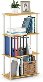 Furinno Turn-N-Tube 4-Tier Multipurpose Shelf Display Rack, Round Tubes, Blonde Maple/White