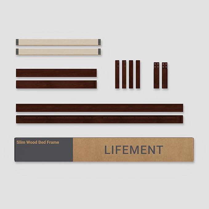 LIFEMENT Classic Wood Platform Bed Frame, Essential, Noise Free, Under Bed Storage, No Box Spring Needed, Easy Assembly (Walnut, Twin)