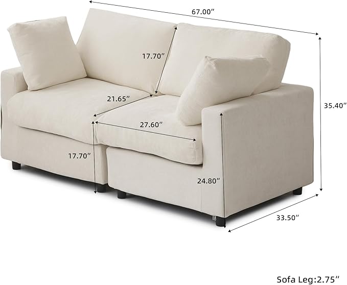 WJShome Cloud Sectional Couches for Living Room,67" Convertible Love Seat, 2 Seater Modular Sectional Sofa,Deep Seater Furniture Sets,Beige