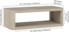Henn&Hart 47" Rectangular Low-Profile Coffee Table with Open Storage Shelf for Living Room, Family Room, or Office, Alder White