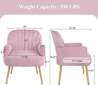 Velvet Accent Chair, Upholstered Modern Leisure Single Sofa Side Chair, Comfy Tufted Back Armchair with Metal Legs for Living Room/Bedroom/Office/Reading Room, Pink