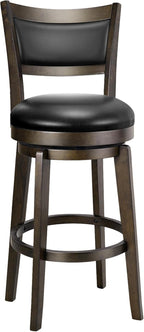 PrimeZone Swivel Bar Stools Set of 1, 26 Inch Counter Height Barstools, Black Faux Leather Bar Stool with High Backrest & Solid Wood Legs & Wrap-around Footrest, Counter Stools for Kitchen Island, Pub