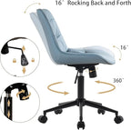 Kidol & Shellder Faux Leather Office Chair, Adjustable Swivel Height Task Chair, Rolling Wheels & Soft Backrest - Armless Ergonomic Desk Chair for Home, Office,Vanity,Gaming（Blue）