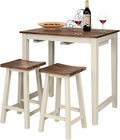COSTWAY 3 Pieces Dining Set, Counter Height Pub Table Set with 2 Saddle Stools, Industrial Wood Breakfast Table Set for Bar, Kitchen, Living Room, Restaurant