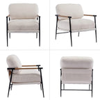 HEAH-YO Modern Accent Chairs Set of 2, Upholstered Lambwool Living Room Chairs with Backrests, Comfy Reading Armchairs for Bedroom, White