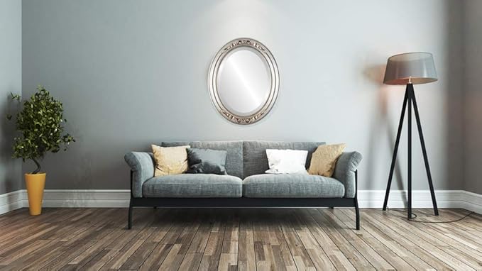 OVALCREST Oval Beveled Wall Mirror for Home Decor - Florence Style - Silver Leaf with Brown Antique - 28" x 22"