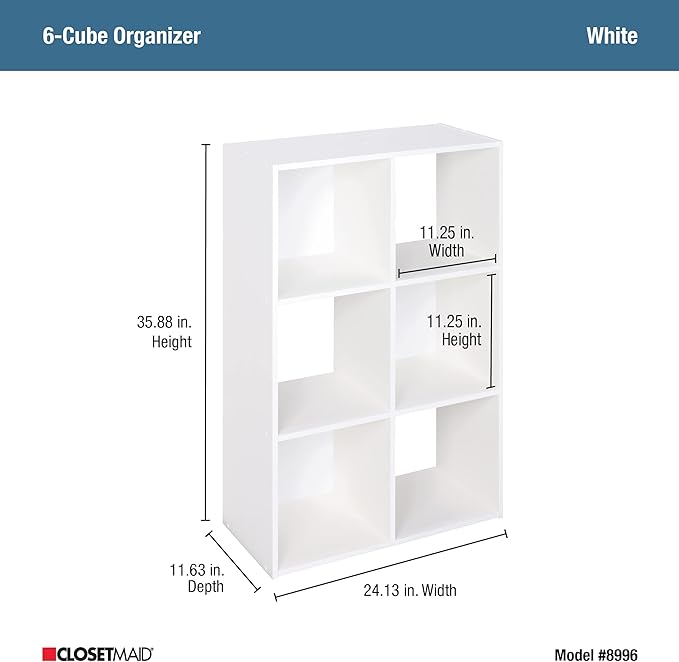 Closetmaid Decorative Home Stackable 6 Cube Cubeicals Organizer Storage Bookcase, with Hardware for Office, Home and Closet, White