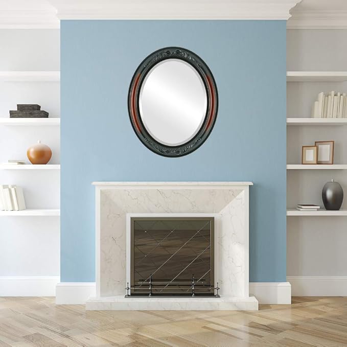 OVALCREST Oval Beveled Wall Mirror for Home Decor - Florence Style - Rosewood - 34" x 28"