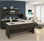 Pemberly Row U Shaped Computer Desk in Dark and White Chocolate