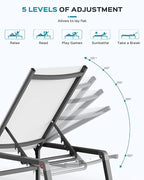 Aluminum Chaise Lounge Ourdoor - Foldable & Assemble Free Outdoor Lounge Chair with 5 Adjustable Backrest, Patio Lounge Chair for Outside Poolside Beach Pool, White
