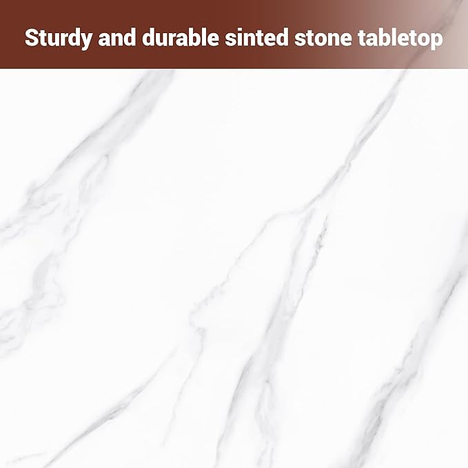 Sintered Stone Square Office Table - Meeting Desk for Small Offices (Walnut‌ Leg and White Top, 1 Table Only)