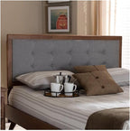 Mid-Century Marvel Fabric Upholstered Walnut Brown Finished Wood Headboard, Wall Mount Headboard King/Light Gray