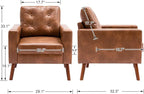 Wahson Accent Chairs Set of 2, Faux Leather Tufted Single Sofa, Brown Oversized Club Chair, Mid Century Modern Armchair with Wood Legs for Reading/Living Room/Bedroom