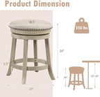 COSTWAY 360° Swivel Bar Stools Set of 2, 24-inch Height Upholstered Round Barstools with Wooden Frame, Seat and Footrest, Backless Solid Wood Counter Stools for Kitchen Island Bistro Pub, Beige