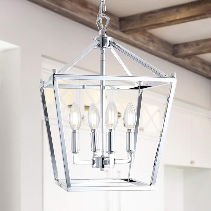 JONATHAN Y JYL7436C Pagoda Lantern Dimmable Adjustable Metal LED Pendant Classic Traditional Farmhouse Dining Room Living Room Kitchen Foyer Bedroom Hallway, 12 in, Chrome