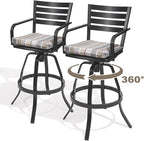 Pellebant 29.5" Outdoor Barstools Set of 2, Aluminum Swivel Patio Bar Height Stools with Back & Footrest, Rust-Proof Tall Bar Stool Chairs for Deck Lawn Garden,Milano Char