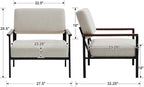 Set of 2 Mid Century Modern Accent Chair Arm Chairs, Comfy Armchair Linen Upholstered with Black Metal, Beige