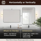 ANDY STAR Wall Mirror for Bathroom, 30"x40" Black Bathroom Mirror, Modern Rounded Rectangle Metal Frame Mirror for Vanity, Matte Stainless Steel
