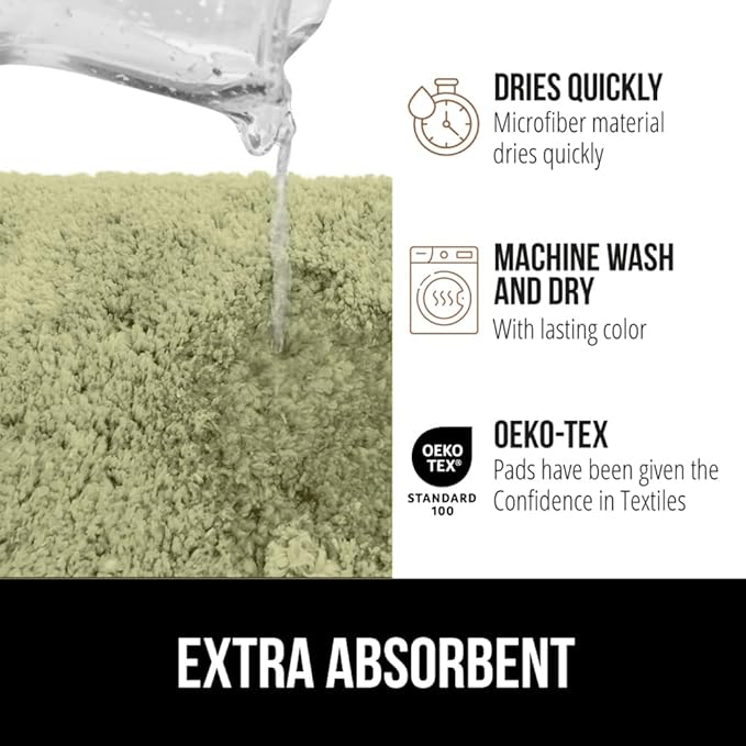 GORILLA GRIP Bathroom Rugs, 60x24, Ultra Soft Absorbent Mat, Thick Plush Bath Rug, Machine Washable, Microfiber Quick Dry, Mats for Shower, Bathtub and Floor, Home Decor Accessories, Sage