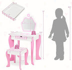 HONEY JOY Kids Vanity, Toddler Makeup Table with Mirror and Stool, Wooden Pretend Play Vanity for Little Girls, Detachable Mirror and Storage Drawer, Kids Vanity Table and Chair Set (Pink)