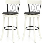 COSTWAY Bar Stools Set of 2, 30” Seat Height Swivel Barstools with Ergonomic Backrest, Soft Cushion & Footrest, Rubber Wood Bar Height Bar Chairs Upholstered Dining Chairs for Kitchen Island
