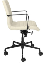 Laura Davidson Furniture SOHO II Ribbed Office Chair - Mid Back Desk Chair, Ergonomically Designed with Arm Rest & Swivel, Made of Faux Leather, Sand with Black Frame, Computer Chair