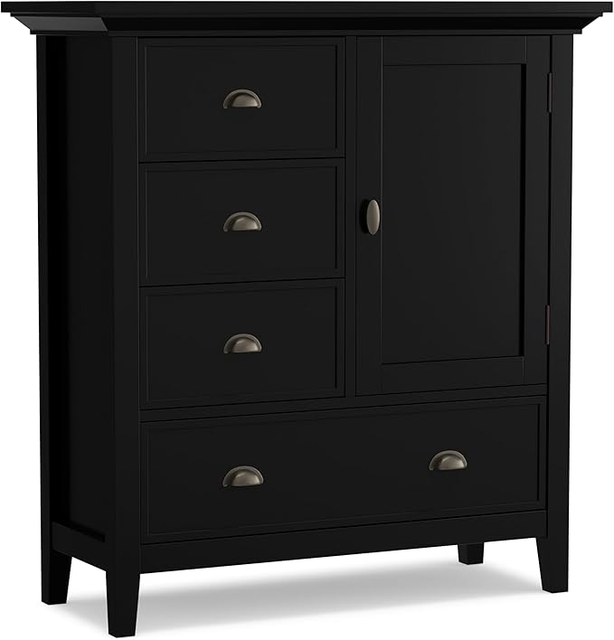 SIMPLIHOME Redmond SOLID WOOD 39 inch Wide Transitional Medium Storage Cabinet in Black for the Living Room, Entryway and Family Room
