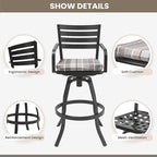 Pellebant Outdoor Bar Stools Set of 4 with Sunbrella Cushion, 29.5" Aluminum Swivel Bar Height Stool Chairs with Back & Footrest, Rust-Proof Patio Bartools for Deck Lawn Garden,Milano Char