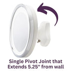 JERDON Wall Mounted White/Chrome Finish Makeup Mirror with LED Light – 5X Magnification – 9.75” Diameter –5.25” Pivot Extension – Direct Wire Only - Model HL95WL