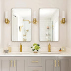 ANDY STAR 24x40 Inch Gold Bathroom Mirror, Stainless Steel Metal Frame with Rounded Corner, Rectangle Glass Panel Wall Mounted Mirror Decorative for Bathroom