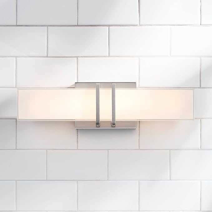 Possini Euro Design Exeter Modern Wall Lights Set of 2 Brushed Nickel Silver Hardwired 4 1/2" LED Fixture White Rectangular Glass Shade for Bedroom Bathroom Vanity Living Room Home Hallway Dining