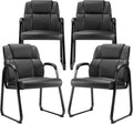 NEWBULIG Waiting Room Guest Chairs Set of 4, Stationary Office Reception Chairs No Wheels, Comfy Padded Arms and Seld Base, for Conference Room Lobby Home Computer Desk Bedroom Elderly, Black