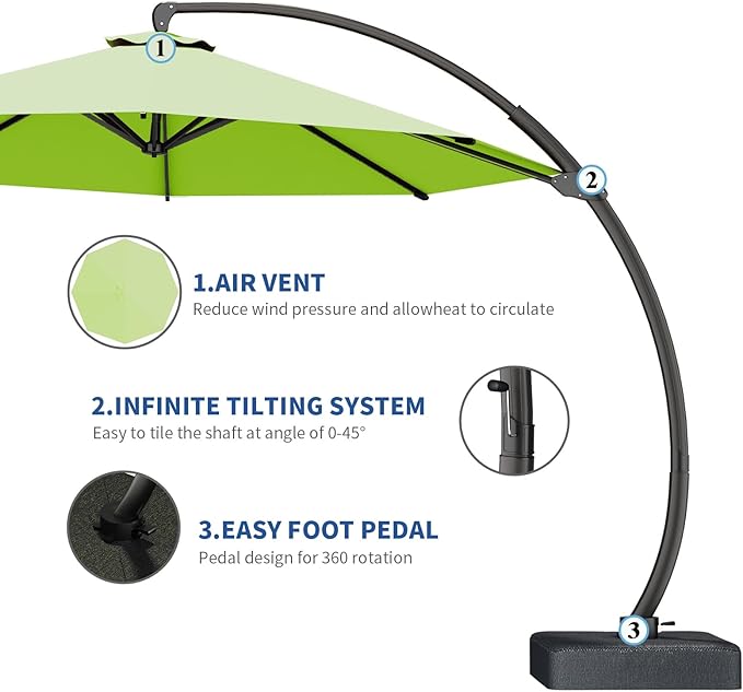 7 Piece Patio Dining Set with 11ft Patio Umbrella (Apple Green), 7 Gray Outdoor HDPE Dining Set with 6 Chairs + 1 Large Table, for Market, Pool, Garden, Backyard, Deck