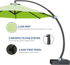 7 Piece Patio Dining Set with 11ft Patio Umbrella (Apple Green), 7 Gray Outdoor HDPE Dining Set with 6 Chairs + 1 Large Table, for Market, Pool, Garden, Backyard, Deck