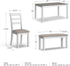 Signature Design by Ashley Stonehollow Casual Rectangular Dining Room Table Set with 4 Chairs and Bench, Set of 6, Foam Cushions, Wood, White and Gray