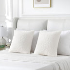 FUTEI Cream White Throw Pillow Covers 18x18 Inch Set of 2,Furry Faux Fur Teddy Boucle Textured Cushion Covers,Soft Fluffy Decorative Pillow Case,Home Decor for Couch Bed Living Room Office Car