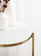 Kate and Laurel Aguilar Modern Round Side Table, 15 x 15 x 24, White and Gold, Genuine Marble Nightstand for Small Spaces and Living Room Décor