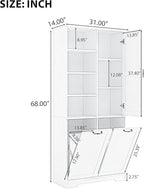 Tall Laundry Cabinet with 2 Tilt Out Hamper, Wood Bathroom Storage Cabinet with Doors and Adjustable Shelves Freestanding (Black)